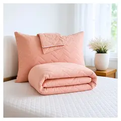 HOGARETO - Protector Colchón Acolchado Rosa Cama Queen (160 x 190) + 2 Fundas de almohadas