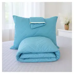 HOGARETO - Protector Acolchado-Celeste- Cama Sencilla + Fundas de Almohadas