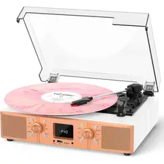BASIC - Tocadiscos Tornamesa con Bluetooth, USB, Radio Fm y altavoces 3 speeds