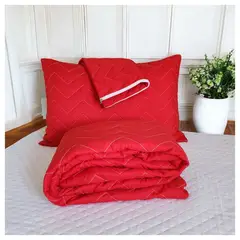 HOGARETO - Protector Colchón Acolchado Rojo Cama Doble + 2 Fundas de Almohada