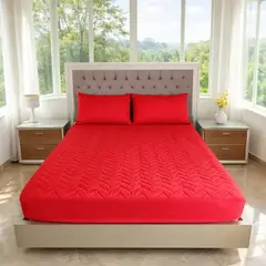 HOGARETO - Protector de Colchón Acolchado Rojo Cama Queen + 2 Fundas de Almohada