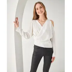 ESPRIT - Camisa Mujer Tela tipo Satín Escote en V