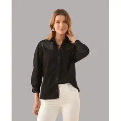 ESPRIT - Camisa Mujer Manga Larga con Apliques Decorativos