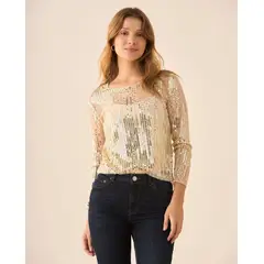 ESPRIT - Camisa Mujer Manga Larga con Transparencias