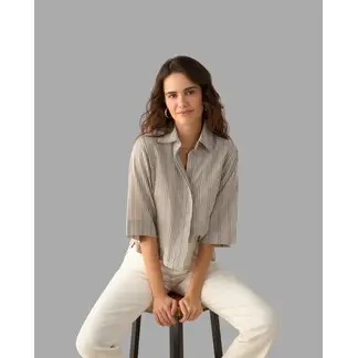 ESPRIT - Camisa para Mujer Preteñida Rayada - Blusa para Dama de Botones