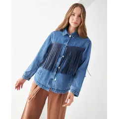 ESPRIT - Chaqueta Mujer con Flecos Tipo Cuero