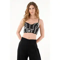 TENNIS - Crop top negro con escote corazón para mujer