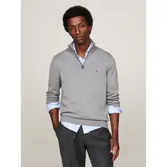 TOMMY HILFIGER - Saco gris tejido con cuello perkins y cremallera