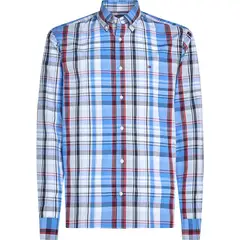 TOMMY HILFIGER - Camisa azul poplin de cuadros de corte regular