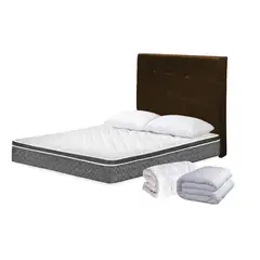 HIGH CLASS - Colchón Sencillo Cambridge + Kit Cama + Cabecero Chocolate