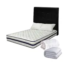 HIGH CLASS - Colchón Sencillo Texas + Edredón + Protector + Cabecero Negro