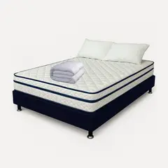 HIGH CLASS - Colchón Sencillo Texas + Almohada + Edredón + Basecama Azul