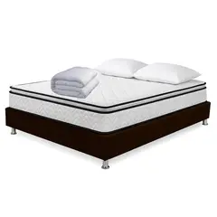 HIGH CLASS - Colchón Semidoble Standford + Almohadas + Edredon + Basecama Chocolate