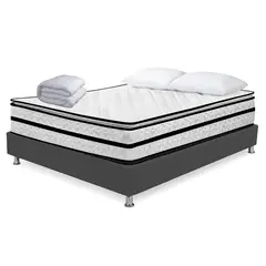 HIGH CLASS - Colchón Doble Michigan + Almohadas + Edredon + Basecama Gris