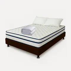 HIGH CLASS - Colchón Doble Texas + Almohadas + Edredón + Basecama Chocolate