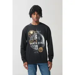 KOAJ - Buzo de Star Wars negro cuello redondo con hombro rodad Hombre