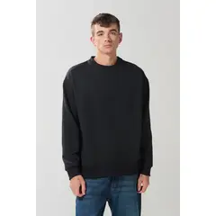 KOAJ - Buzo negro oversize con cuello redondo y manga larga HOMBRE