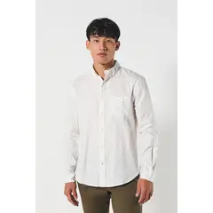 KOAJ - Camisa cuello button down blanca con diseños de puntos Hombre