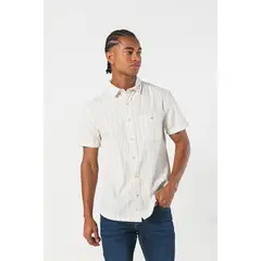 KOAJ - Camisa crema clara a rayas con cuello sport collar Hombre