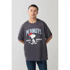 KOAJ - Camiseta de Snoopy gris con cuello redondo oversize HOMBRE