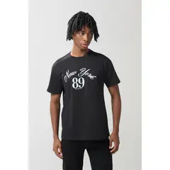 KOAJ - Camiseta negra con estampado college y manga corta Hombre