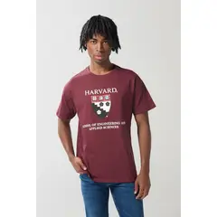 KOAJ - Camiseta roja oscura de Harvard con cuello redondo Hombre