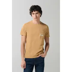 KOAJ - Camiseta café clara college manga corta con bolsillo Hombre