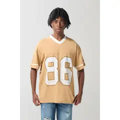 KOAJ - Camiseta oversize café clara college con cuello V Hombre