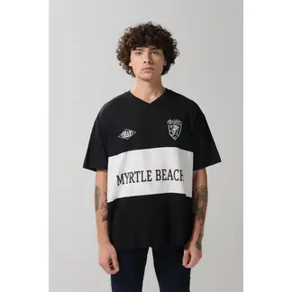 KOAJ - Camiseta oversize negra college con cuello V y corte b Hombre