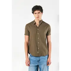 KOAJ - Camisa verde oscura cuello nerú con diseños de puntos Hombre