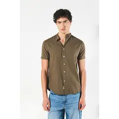 KOAJ - Camisa verde oscura cuello nerú con diseños de puntos Hombre