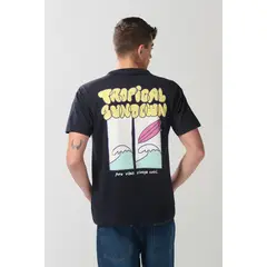 KOAJ - Camiseta unicolor manga corta con estampado de playa Hombre