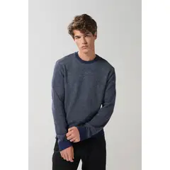 KOAJ - Suéter azul cuello redondo color contraste Hombre