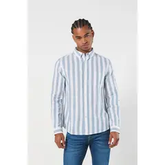 KOAJ - Camisa blanca con rayas azules y cuello button down Hombre