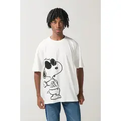 KOAJ - Camiseta oversize crema de Snoopy manga corta Hombre