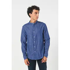 KOAJ - Camisa cuello nerú azul oscura con rayas blancas Hombre