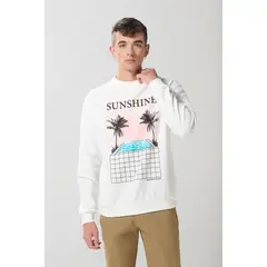 KOAJ - Buzo unicolor con diseño de playa y cuello redondo Hombre