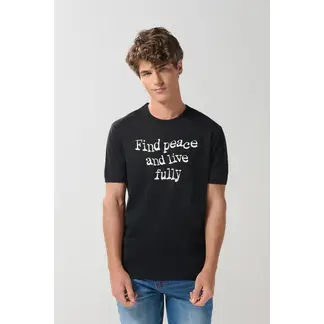 KOAJ - Camiseta cuello redondo negra con texto blanco estampa Hombre