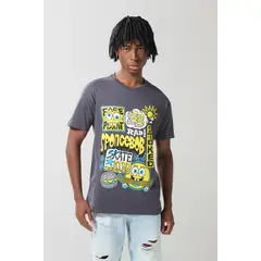 KOAJ - Camiseta gris intensa cuello redondo de Bob Esponja Hombre