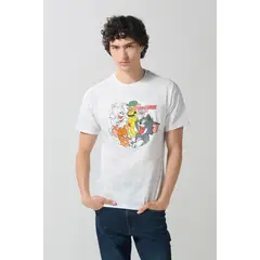 KOAJ - Camiseta tie dye crema de Tom y Jerry cuello redondo Hombre