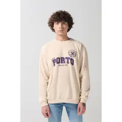 KOAJ - Buzo cuello redondo kaki claro college manga larga Hombre