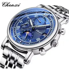 CHENXI - RELOJ ORIGINAL ACERO CRONOGRAFO CX976 PLATEADO AZUL