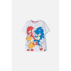 SONIC - Camiseta de blanca y roja estampada en frente para niño