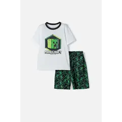 MINECRAFT - Pijama de blanca y negra de bermuda para niño