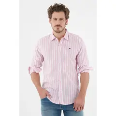 TENNIS - Camisa rosada con diseño preteñido a rayas para hombre
