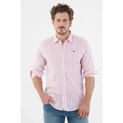 TENNIS - Camisa rosada con diseño preteñido a rayas para hombre