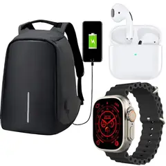 GENERICO - Combo Bolso Antirrobo Grande Negro + Audifono Pro 4 + T800 Ultra