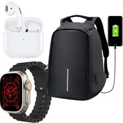 GENERICO - Combo Bolso Antirrobo Grande Negro + Audifono Pro 4 + T800 Ultra