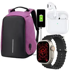 GENERICO - Combo Bolso Antirrobo Grande Morado + Audifono Pro 4 + T800 Ultra