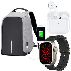 GENERICO - Combo Bolso Antirrobo Grande Gris + Audifono Pro 4 + T800 Ultra